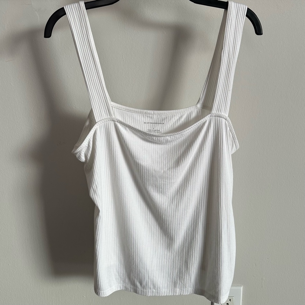 Anthropologie White Ribbed Tank Top